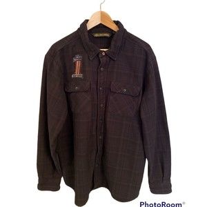 Harley Davidson Over-Dyed Plaid Black/Gray Long Sleeve Shirt 2XL, EUC